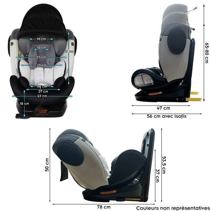 ZELI Siège-auto évolutif i-Size pivotant 360° enfants de 40 à 150 cm 0-36 kg Isofix Top Tether Vert avec canopy