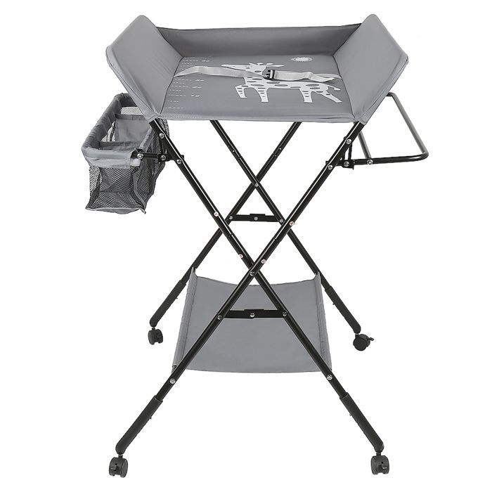TABLE - Table à langer pour bébé avec panier de rangement et porte-vêtements - Hauteur réglable - 80*66*98 cm - Gris - HUOLE.