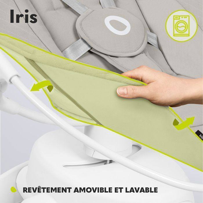 Balancelle electrique 360° LIONELO Iris -Léger - Transat - 12 mélodies - 3 modes - 5 vitesse - Jusqu’à 9 kg - Gris