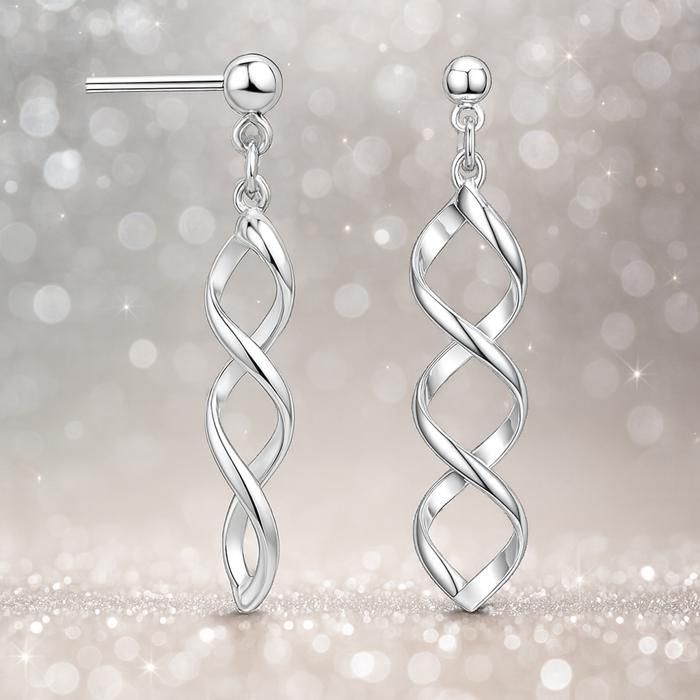 Boucles d'Oreilles Pendantes Torsades Femme Argent Massif 925 – Design Spirale Moderne (ADN) – Hauteur 35mm – Tige Poussette
