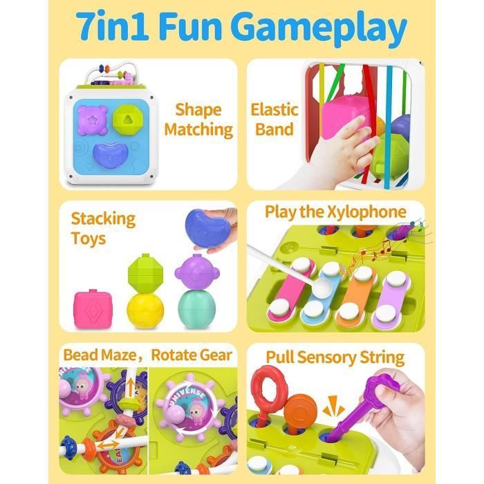 Activity Toy - Montessori - 7-in-1 Cube - Fine Motor Skills - Safety - Multicolored