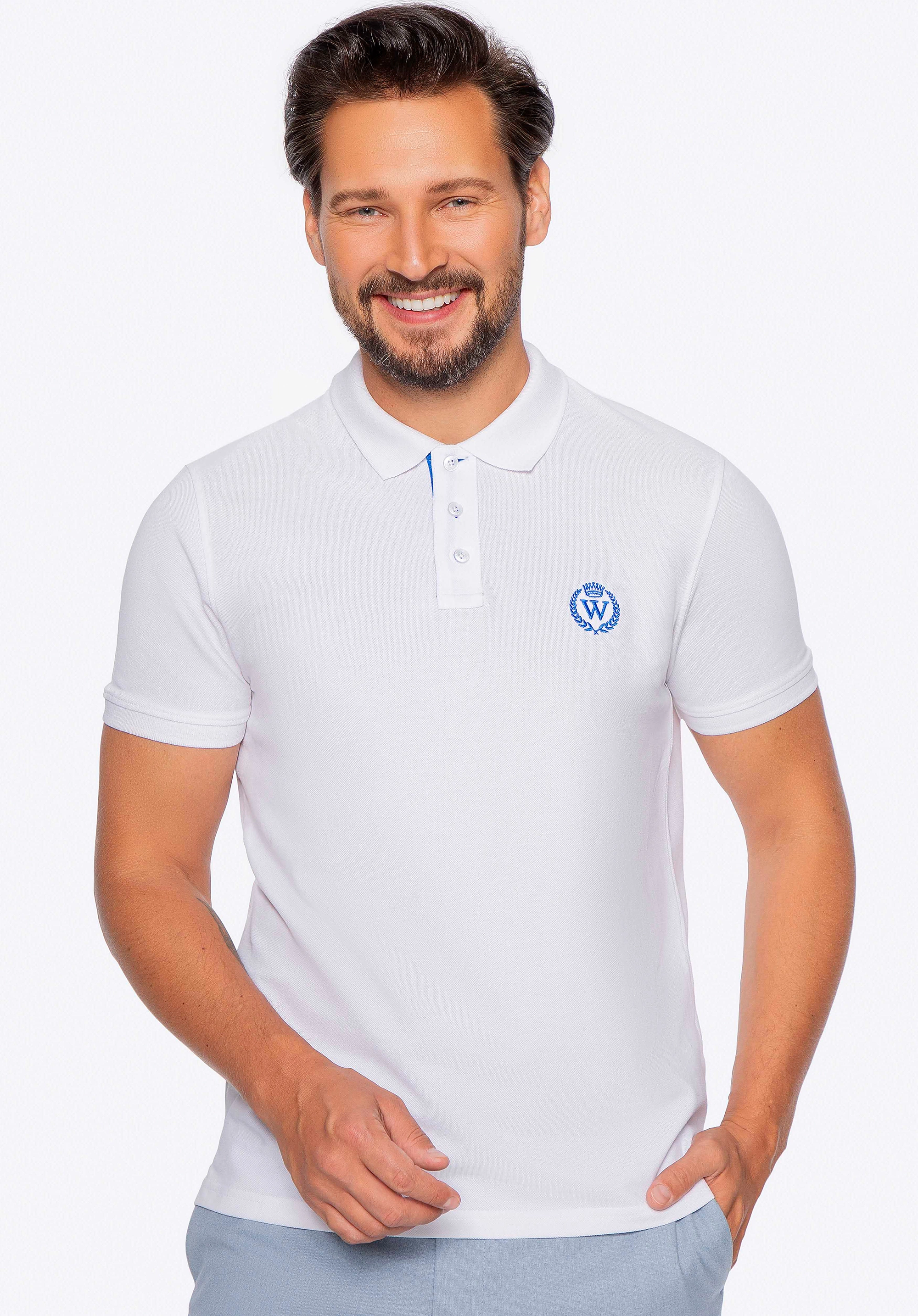 Koszulka polo męska bawełniana z kolorowym logo biała