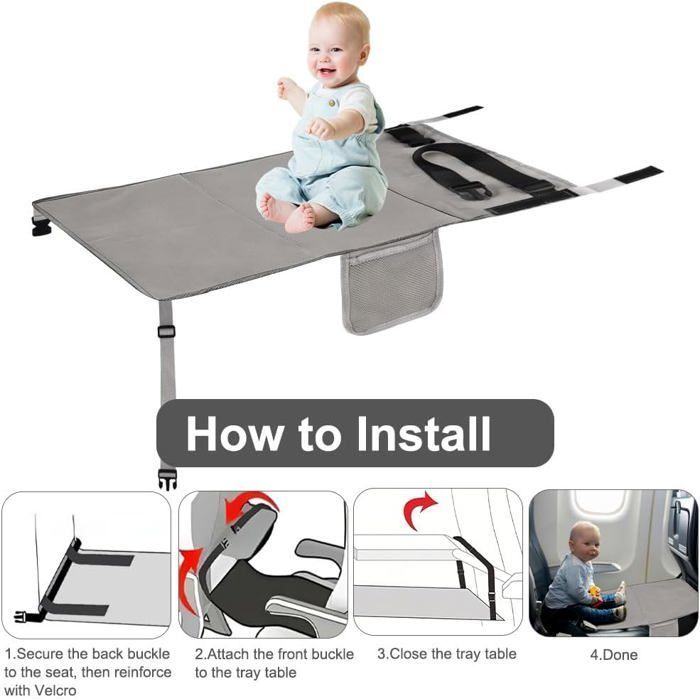 Toddler Car Bed, Airplane Seat Extension, Children's Airplane Seat Extension, Portable Bed for Flight, Car, Train (Grey)