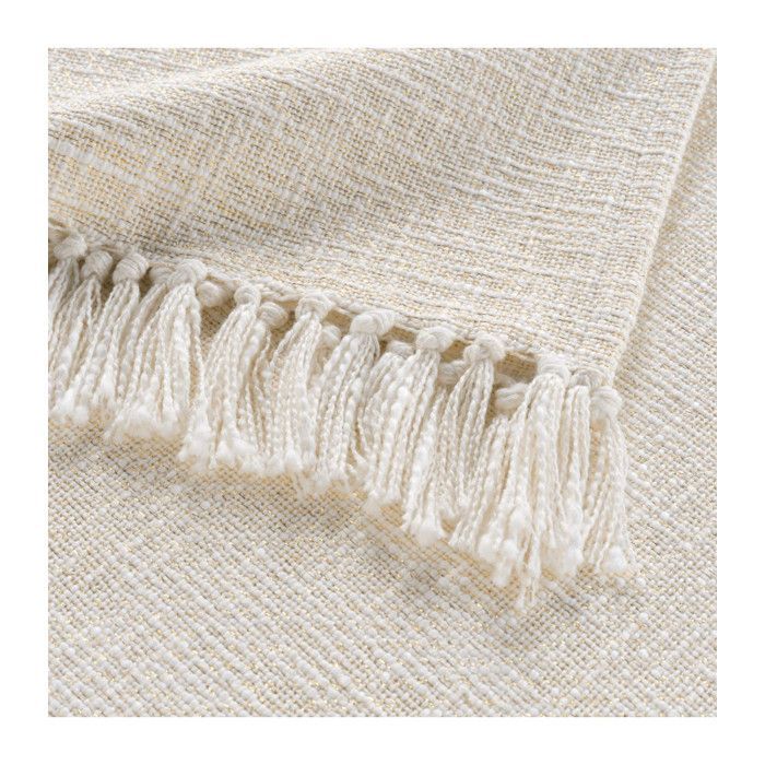 Plaid Ziggy 125x150 cm Ivoire – Coton, Polyester & Fils Métallisés, Franges