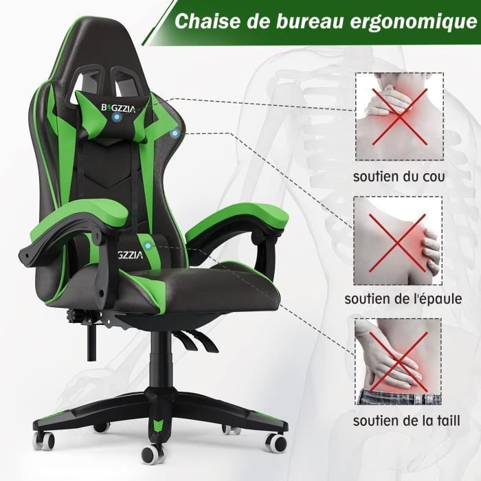 Silla de oficina BIGZZIA - Silla gaming - Silla de oficina gaming de carreras ajustable - con cojín y respaldo reclinable verde