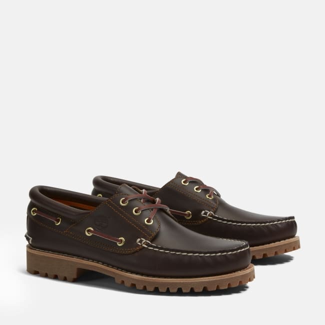 Scarpa da Barca 3-Eye Lug Handsewn da Uomo in                marrone