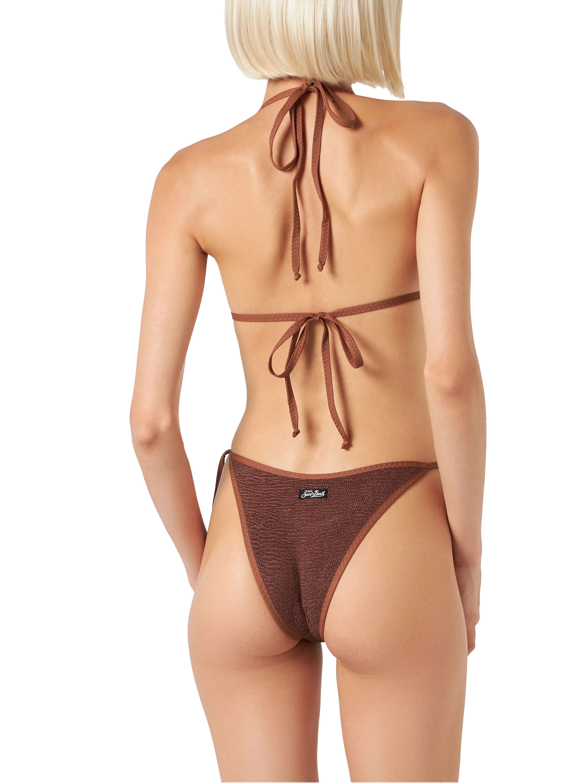 Damesbikini met kreukelpatroon en driehoekige vorm