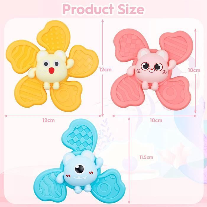 Juego de 3 juguetes con ventosa para bebés, juguete para bebés de 1 año, giratorio, juguete de baño, juguetes sensoriales, regalo para niños pequeños (rosa, YYV)