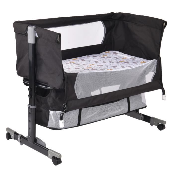 HUOLE. Cuna de viaje 2 en 1, cama infantil con ruedas, altura ajustable 92*58*70-90cm, cuna para colecho.