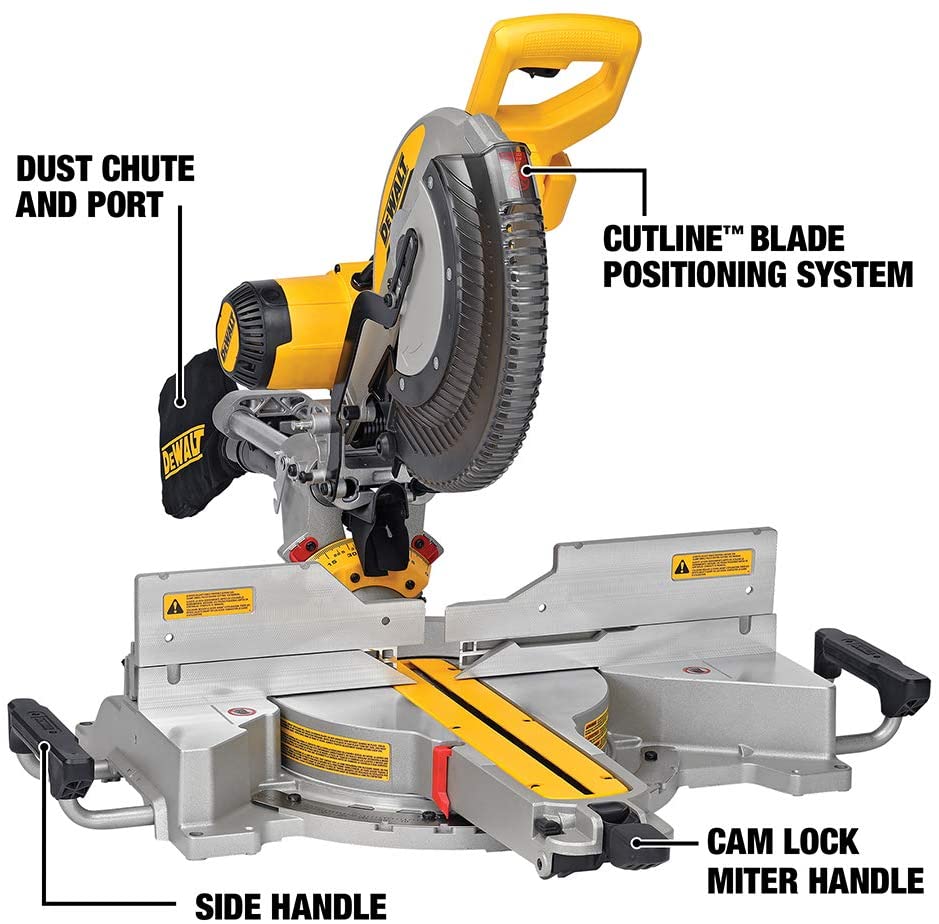 Serra de esquadria deslizante de dupla inclinação DEWALT DWS780 de 12 polegadas (DWS780), preta