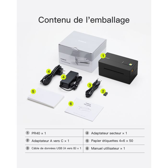 Inateck Imprimante d'étiquettes Thermiques Mobiles sans Fil 4 x 6 - pour Colis d'expédition