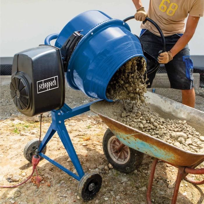 SCHEPPACH MIX140 elektrische betonmixer - 140 liter inhoud - met wielen en kantelfunctie