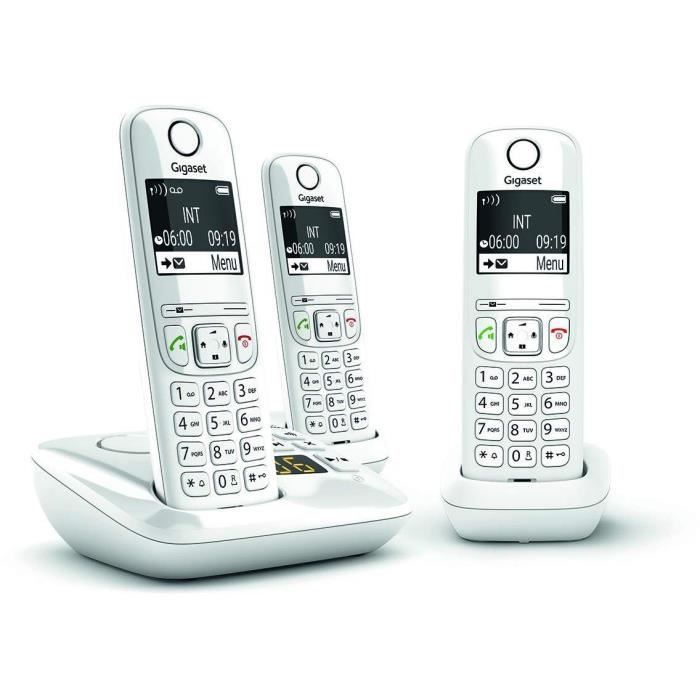 Teléfono inalámbrico AS690 A Trio blanco - GIGASET - Monocromo - 20 tonos de llamada - Manos libres