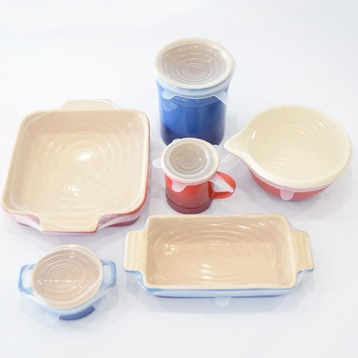 Juego de 6 tapas de silicona reciclables, universales, elásticas, herméticas, no tóxicas e insípidas para la conservación de alimentos.