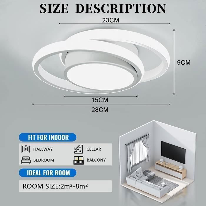 Dorlink Plafonnier LED - Luminaire Plafonnier Cuisine Rond Blanc 36W 6500K - Lustre Couloir pour Chambre Salon