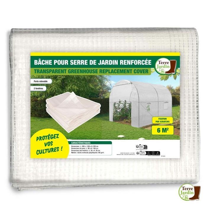 TERRE JARDIN Bâche pour Serre de Jardin 3 x 2 x 2 m, soit 6 m² - PE 140 g/m² bâche renforcée -Blanc