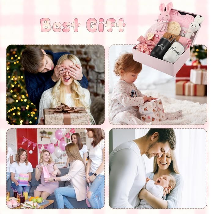 12 Pièces Coffret Naissance Fille,Cadeau Naissance Fille,Cadeau Baby Shower Pour Fille,Avec Vêtements, Serviettes De Bain,Peluches