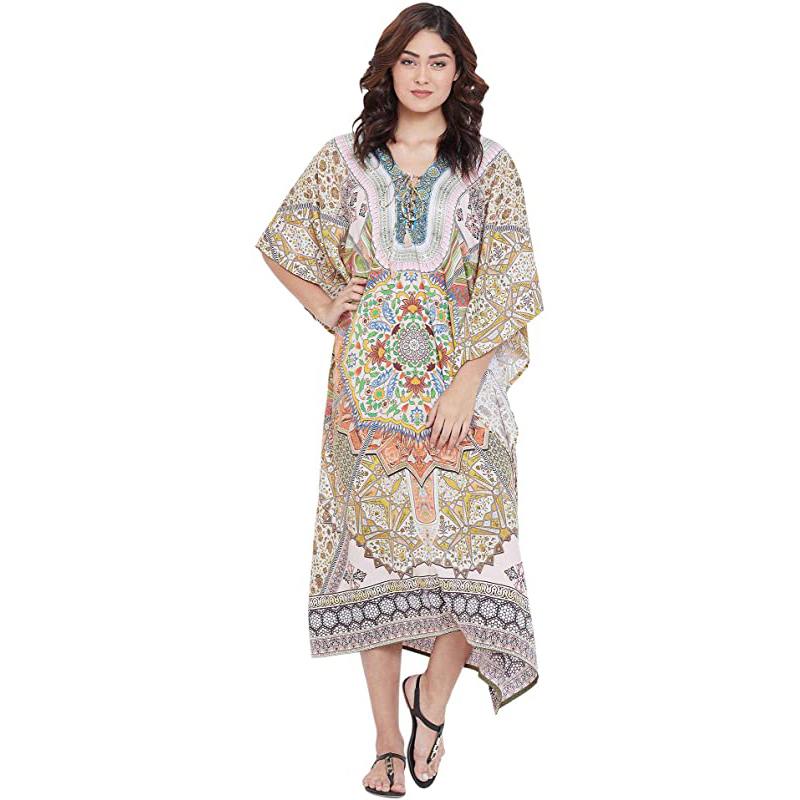 Robe maxi longue imprimée style caftan, robe de plage grande taille pour femme, robe de soirée