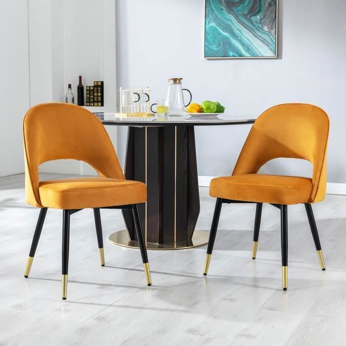 Wahson Set of 2 Modern Velvet Dining Chairs with Metal Legs, Padded for Kitchen and Restaurant, Yellow