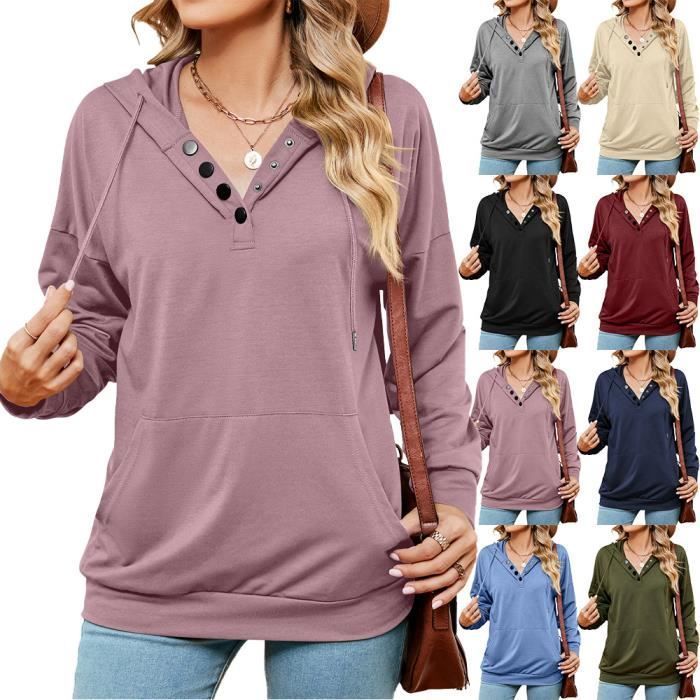 Pull Femme À Capuche Manches Longues INSFITY - Couleur Unie - Printemps/Automne - Taille EU