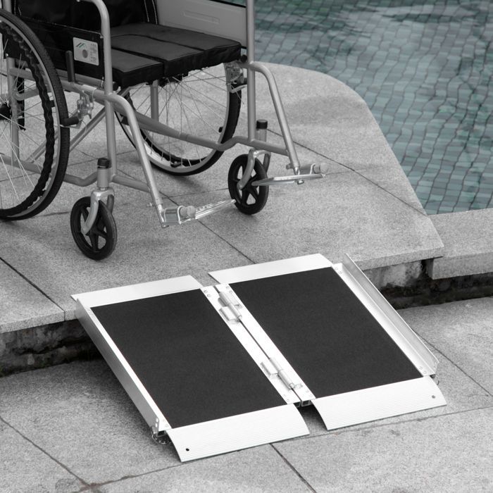 Rampe de fauteuil roulant - HOMCOM - pliable - en alliage d'aluminium antidérapante - poignées - charge max. 272 kg - noir