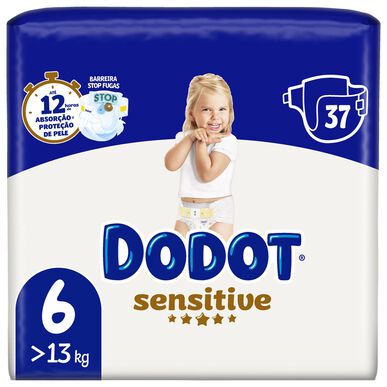Dodot Sensitive >13 kg Velikost 6 Dětské plenky s ochranou proti protečení 37 kusů 37 kusů