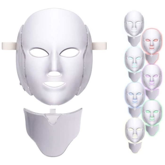 Mascarilla facial de fotones LED de 7 colores, mascarilla de fototerapia, mascarilla fotónica para el rejuvenecimiento y el antienvejecimiento de la piel (blanca)