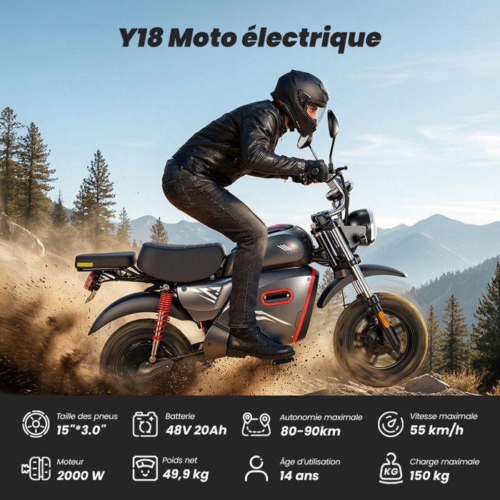 Moto électrique - AGILERIDE - AE-P1 - Moteur 2000 W - Batterie 48V 20Ah - Autonomie 80-90 km