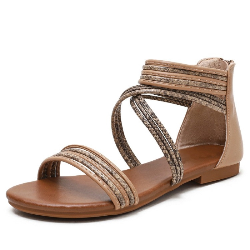 Wedge Sandals Women's Summer Snakeskin Roman Shoes Large Size Casual Flat Shoes Strappy Ankle Platform Sandals