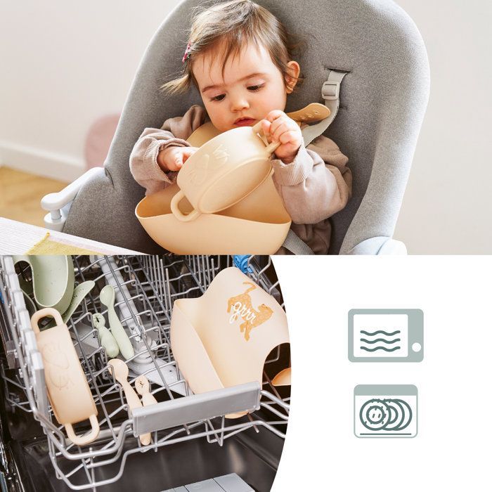 Babymoov - Silicone Baby First Meal Set - Weaning Tableware - Developed with an Occupational Therapist - Mini Roar