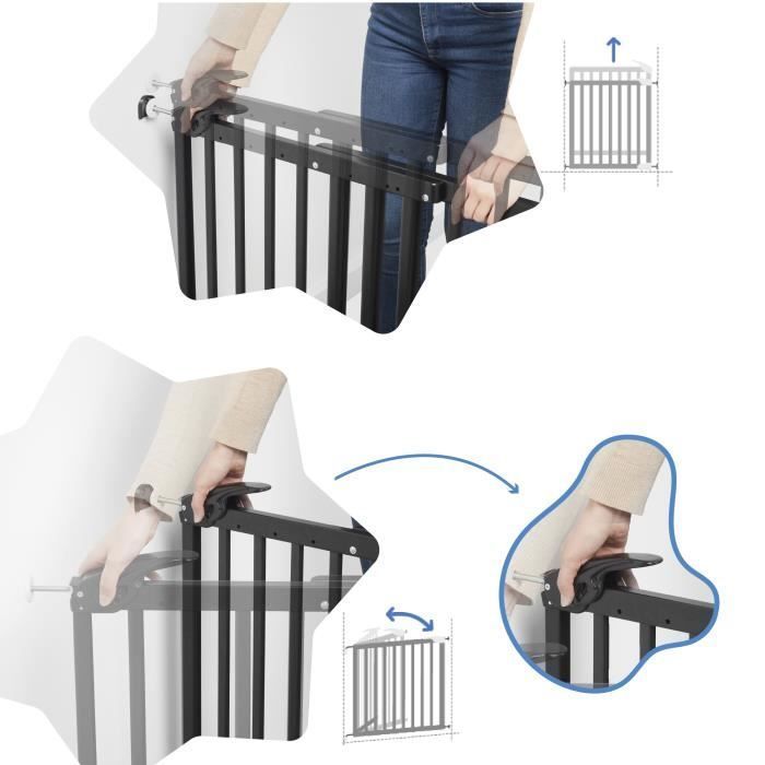 Badabulle Barrière de Sécurité Deco Pop - Barrière Extensible pour Ouverture de 63 à 106cm - Fixation Vis, Noir