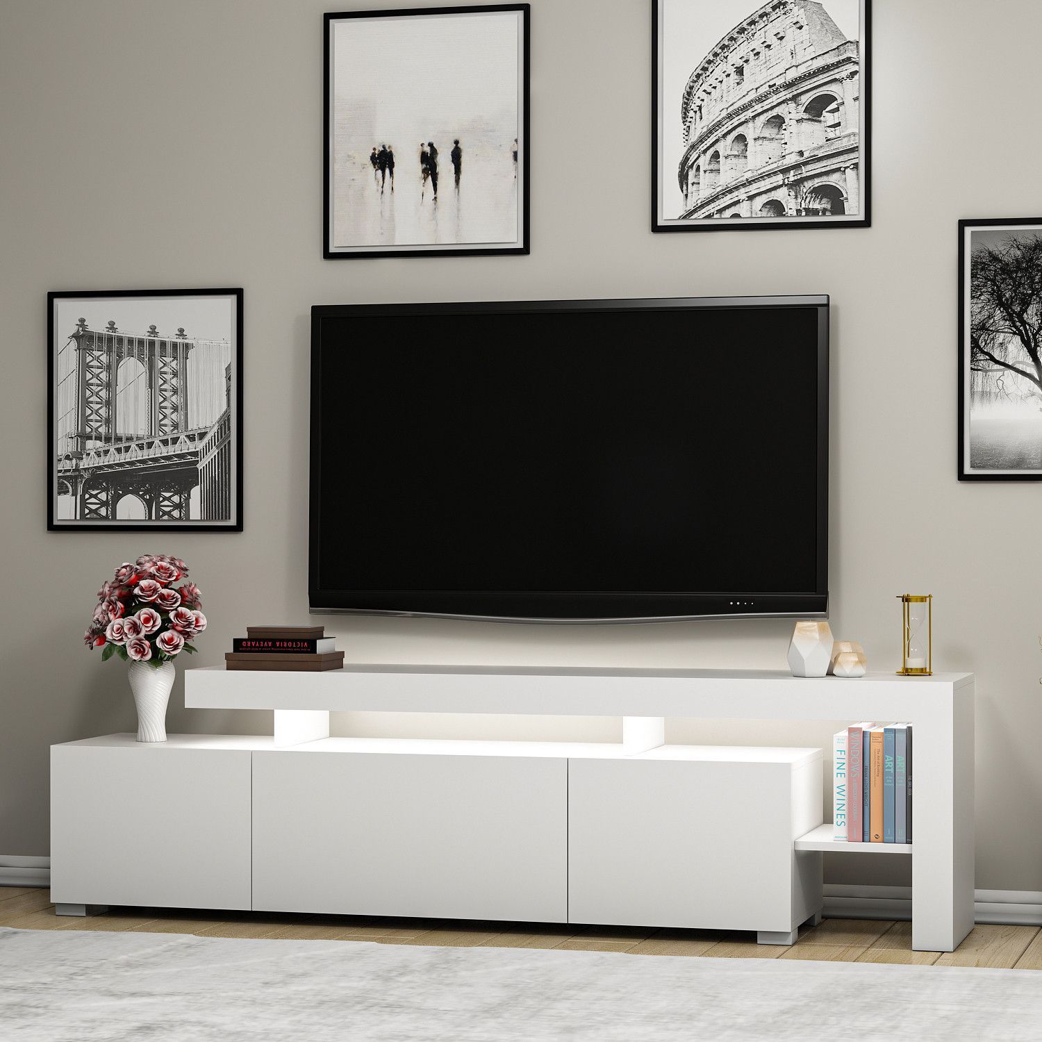 TV-Ständer mit LED-Beleuchtung - BELIZ - Weiß - 192 x 53 x 37 cm