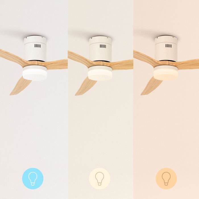 Ventilador de techo - Create - Con luz - Silencioso - Ø132cm - Blanco/Efecto madera clara