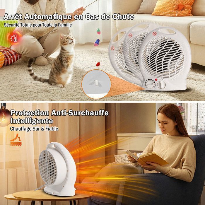 Chauffage d'appoint 2000W, Chauffage Rapide, Silencieux, Faible Consommation, Radiateur Portable Maison
