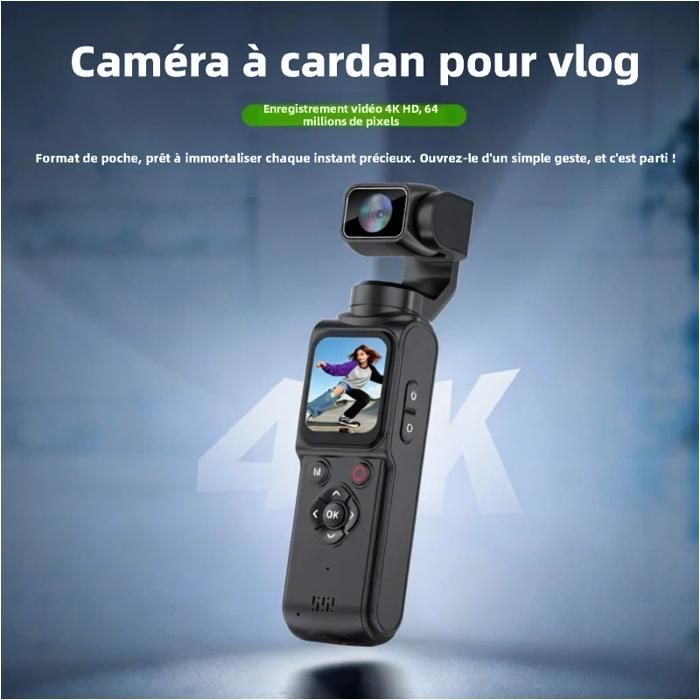 4K Action Camera - WiFi - Vlog Camera with Tripod - 1.72-inch HD Screen - 64 Megapixels - 330° Rotating Lens with Tracking - Black