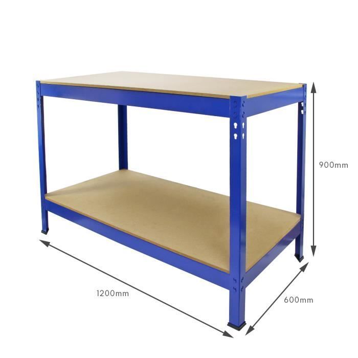 Q-Rax schraubenlose Stahlwerkbank, Blau, 120 cm x 60 cm x 90 cm