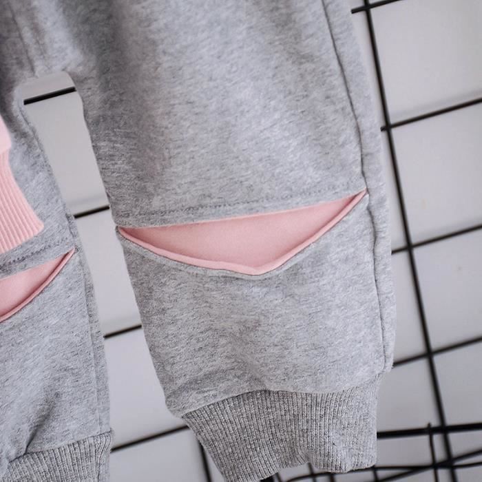 Conjunto de ropa de otoño de 2 piezas para niña, grueso e informal - Chándal rosa con capucha