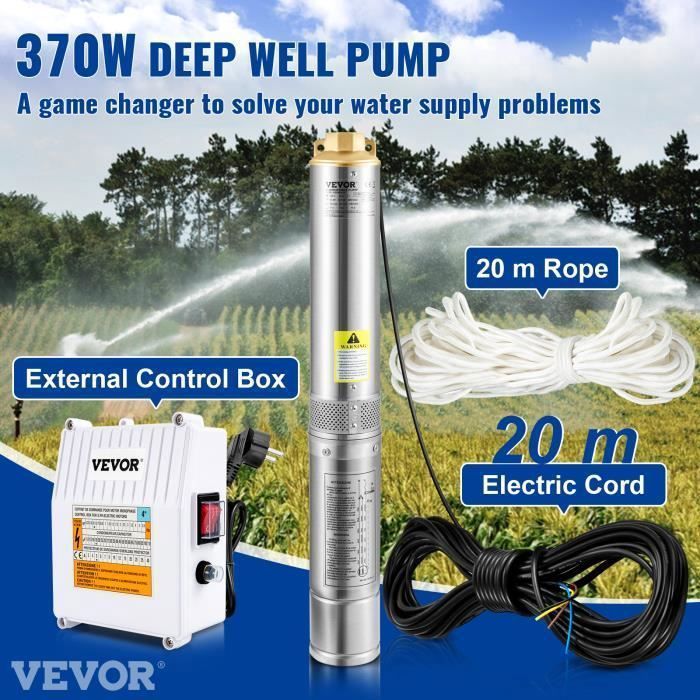 Bomba sumergible VEVOR 370W para pozos profundos - Caudal máximo 110 L/min - Altura máxima de elevación 44 m