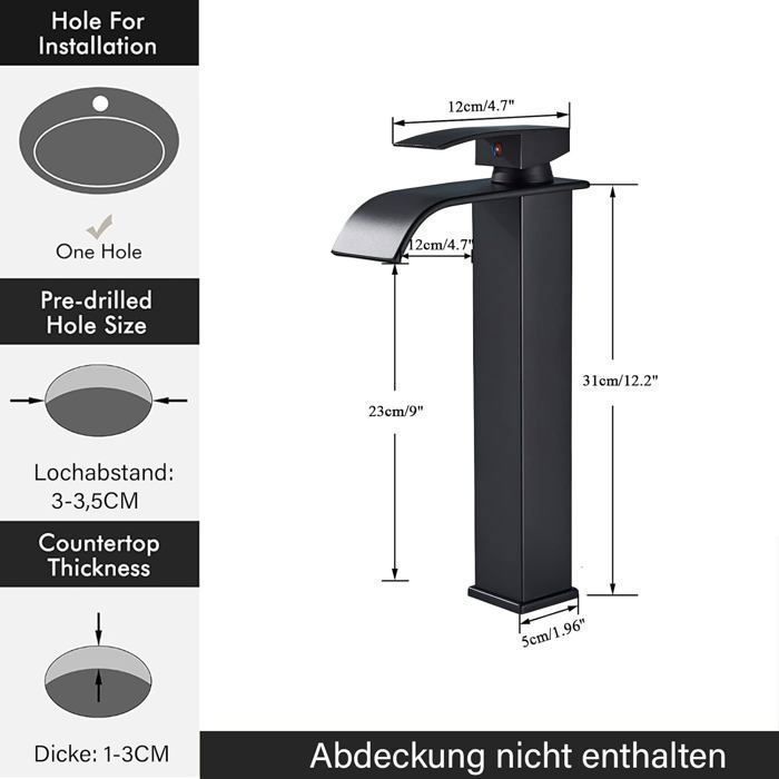Black Waterfall Bathroom Faucet - Waterfall Basin Mixer Tap - Hot & Cold Water Available