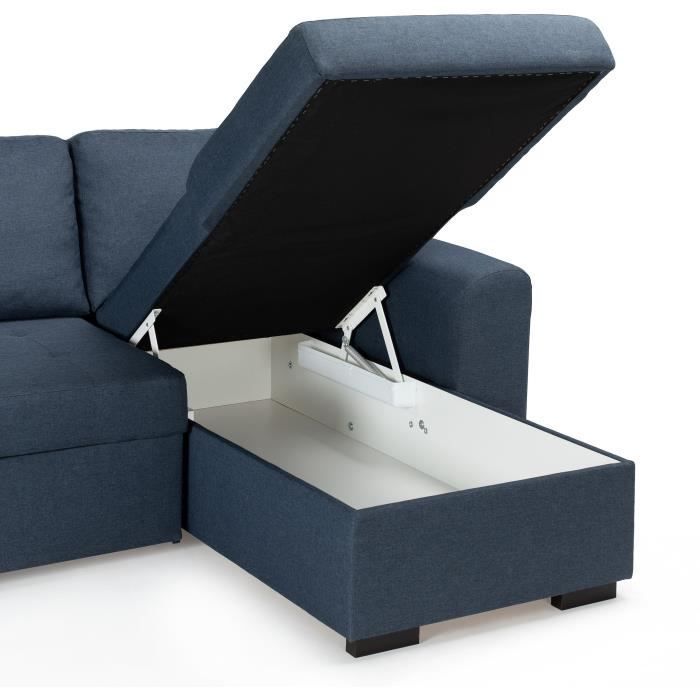 Canapé d'angle convertible réversible - 4 places - Tissu Bleu - HAMILTON - L 244 x P 151 x H 90 - Fabriqué en Ukraine