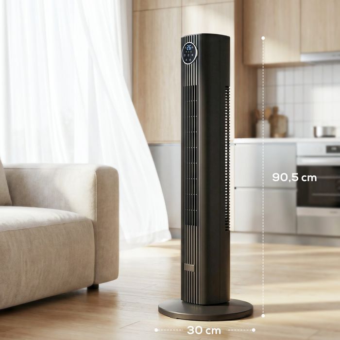Ventilador de torre - HOMCOM - silencioso (28 dB) - oscilación de 80° - 12 velocidades, 4 modos - ABS - 92 cm de altura - negro