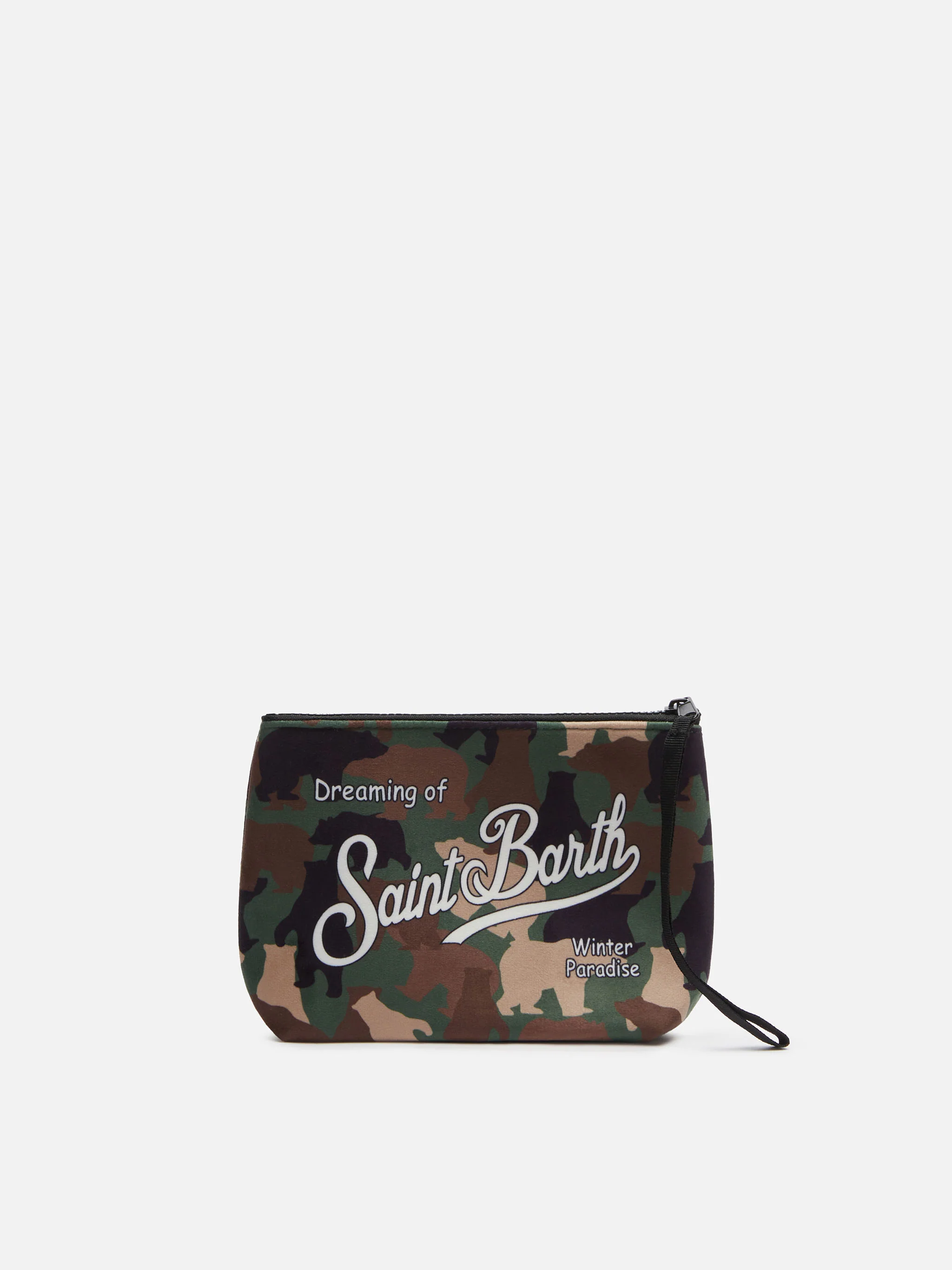 Aline wollen clutch met all-over berencamouflageprint