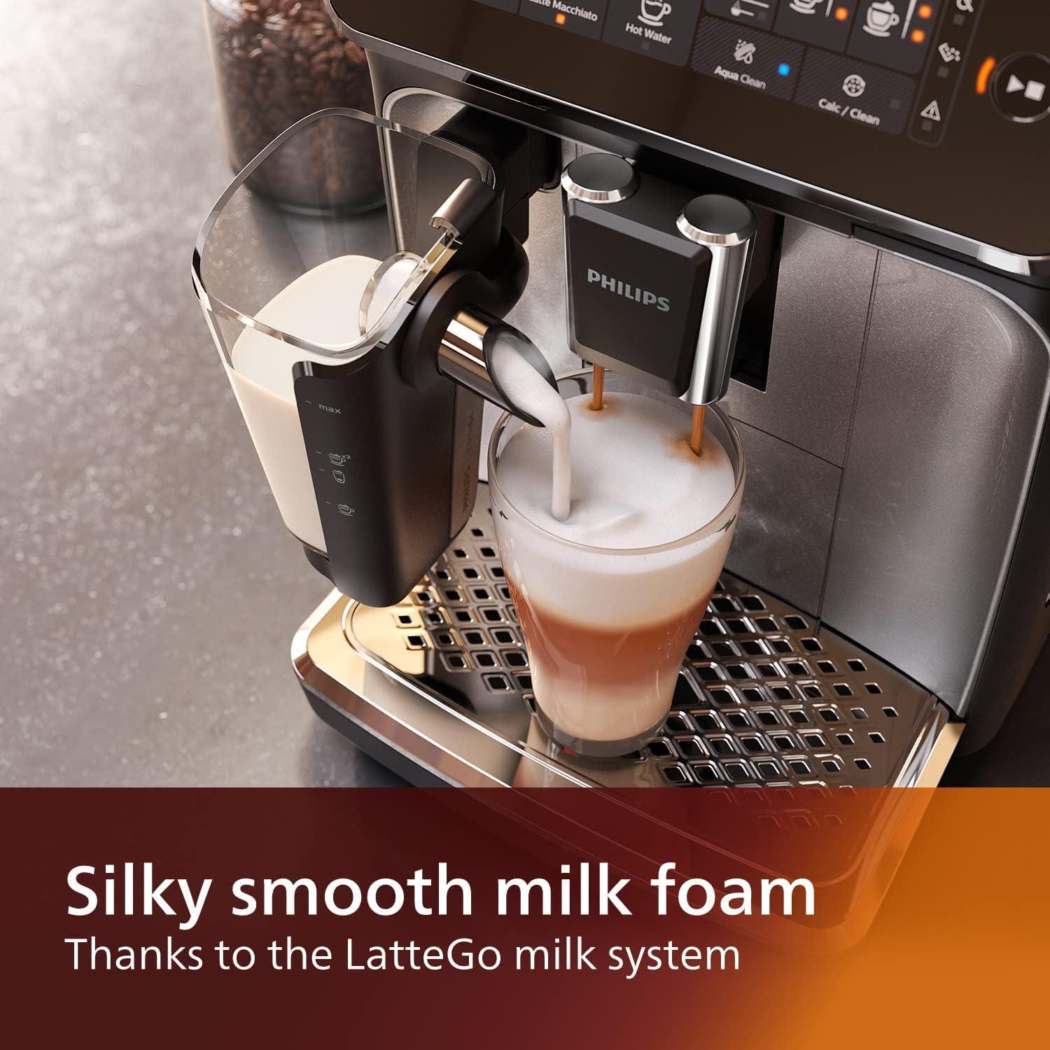 Máquina de café expresso totalmente automática PHILIPS Série 3200 - Espumador de leite LatteGo, 5 variedades de café, visor tátil intuitivo, preta (EP3241/54)
