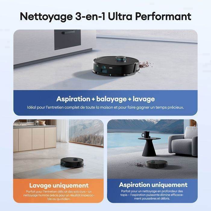 Robot aspirapolvere e lavapavimenti Ultenic TP20 Pro – Potenza di aspirazione 12.000 Pa – Base di ricarica con svuotamento automatico da 4 litri – Autonomia di 200 minuti – Navigazione LDS – Compatibile con Alexa