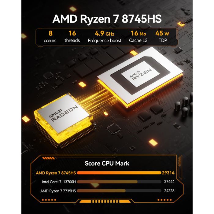 GEEKOM A8 Mini PC - AMD Ryzen 7 8745HS, 16 GB DDR5, 1 TB SSD, Radeon 780M, 6 porte USB, Windows 11 Pro