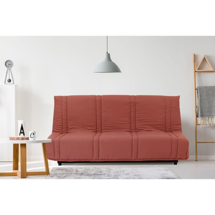 Divano letto a 3 posti con meccanismo click-clack - Terracotta - 100% cotone - L 193 x P 92 cm - LENA