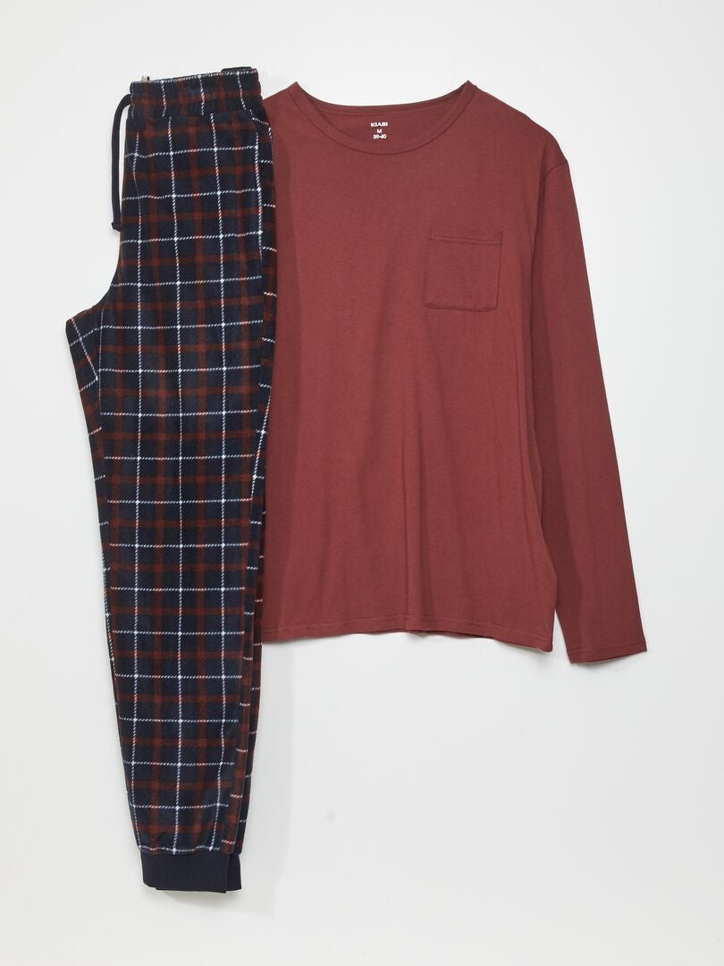 Pijama de malha e fleece - 2 peças - AZUL