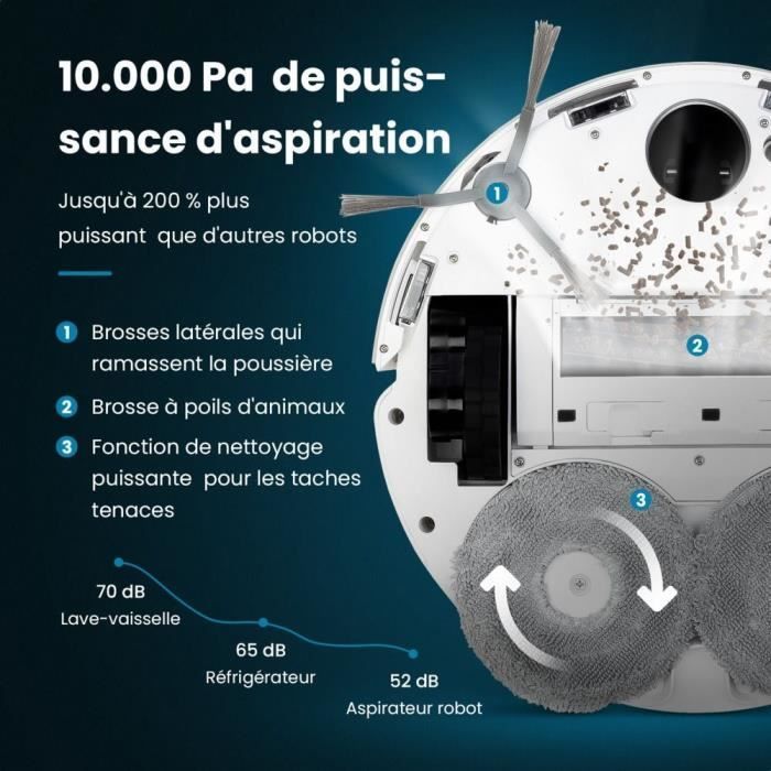 EZICLEAN All In One Z12 Ultra - Robot aspirateur laveur connecté avec base de vidage - 270 min - 14,4 V - 1,8 L - Blanc