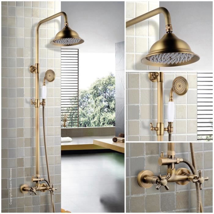 Columna de ducha retro ROUSSEAU con grifo mezclador - Bronce antiguo