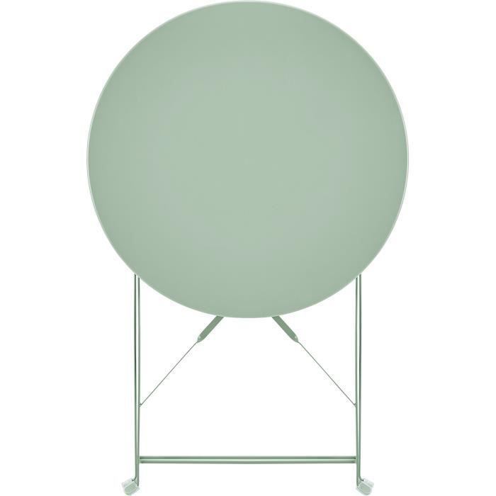 Conjunto de bistró ELORA - Conjunto de comedor de jardín - Mesa plegable de 60 cm + 2 sillas plegables - Acero con recubrimiento en polvo - Verde - Para 2 personas